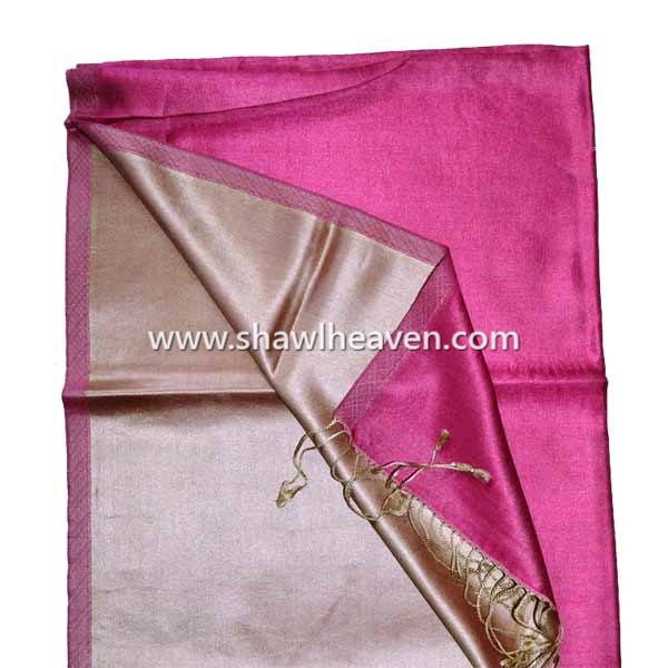 Pink/Beige metallic silk shawl with tassels